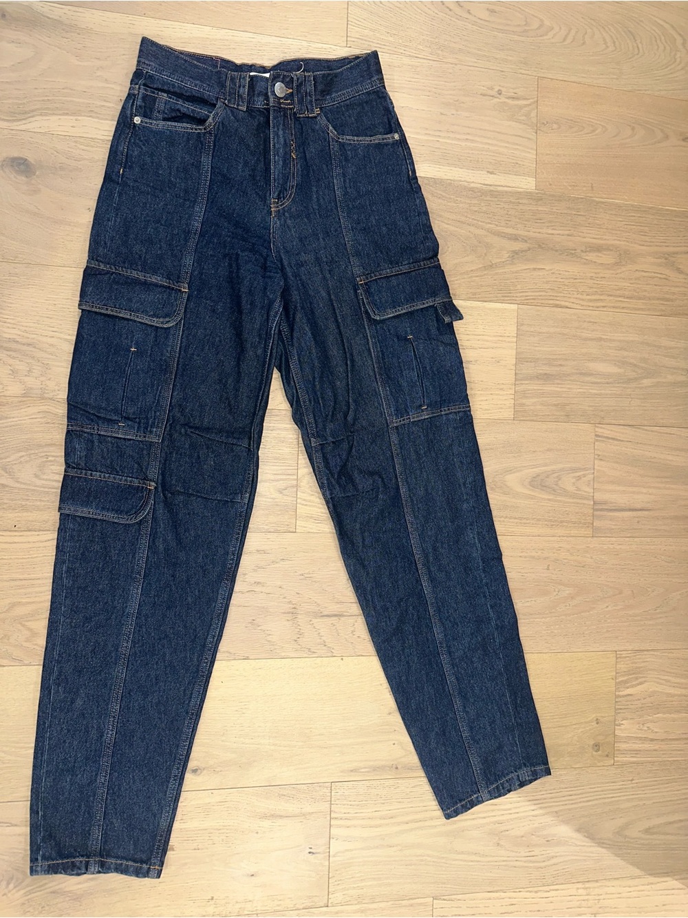 River island Dark Blue Denim Cargo Pants